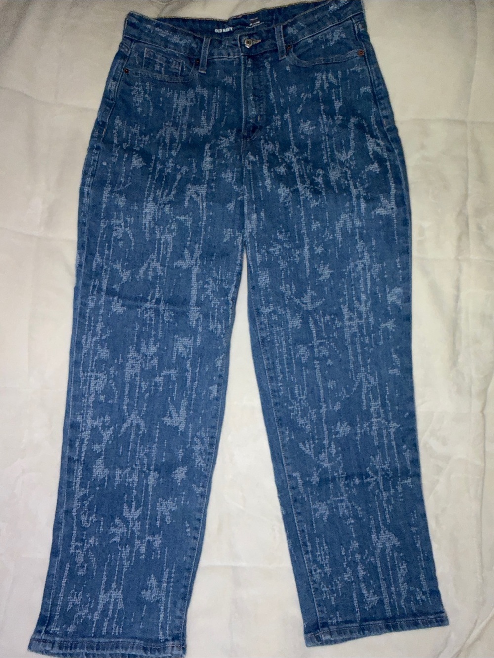 Women's Blue Relaxed Jeans with Distressed Pattern